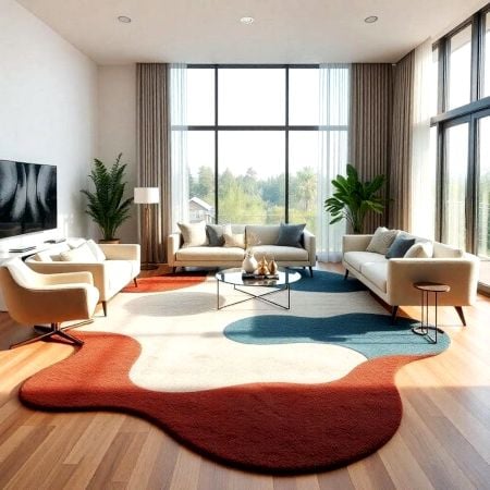 Handcrafted Multicolor Organic Freeform Living Room Rug